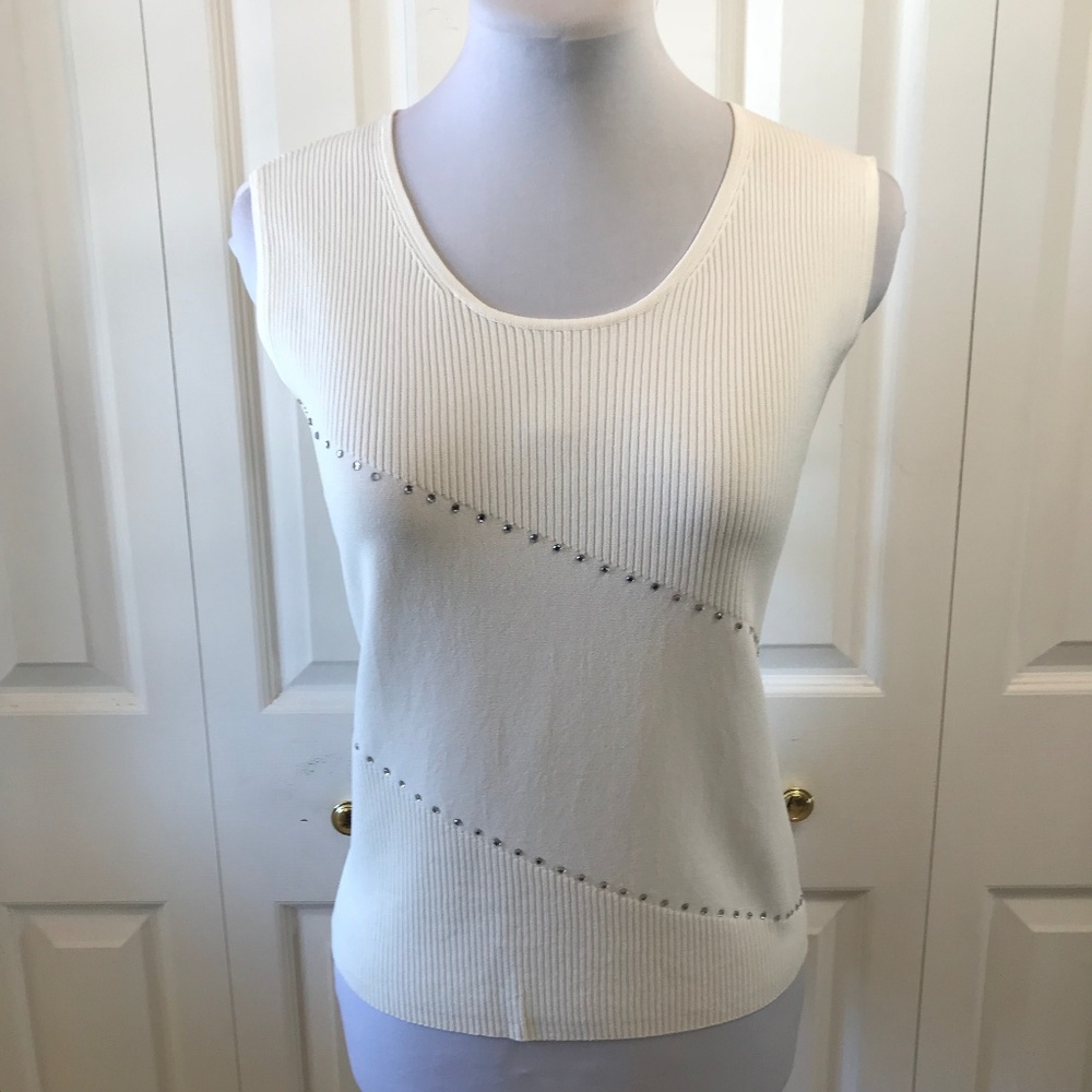 Ziani Couture Cream Sleeveless Jeweled Knit Top L